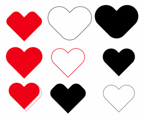 Red and Black collection of Love Heart Symbol Icons. Love image Set with Solid and Outline illustration Hearts
