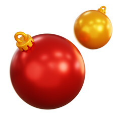 Red and Gold Christmas ball isolated. Cartoon X'mas decoration icon. 3d illustration