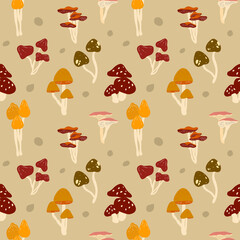Mushroom autumn seamless pattern illustration