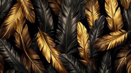 Black and Gold Birds Feathers Background