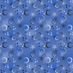 Celestial Stars in Blue Seamless Tile