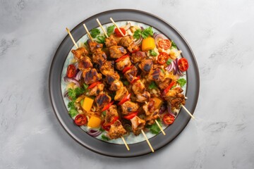 Chicken kebab skewers on a plate