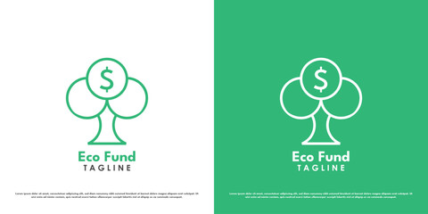 Money tree logo design illustration. Tree silhouette natural leaves money financial economy business investment bank eco green dollar coin. Modern clean solid minimalist simple line icon concept