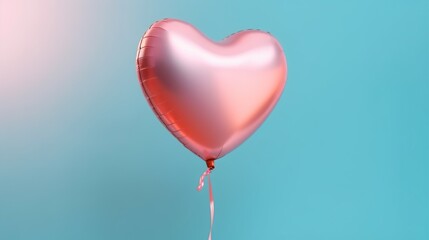 Pink heart shaped balloon on blue background. Valentine's day concept