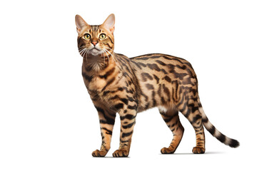 Image of a bengal cat full shape on white background. Mammals. Pet. Animals.