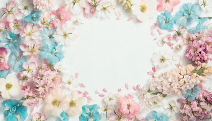 Colorful frame designed with natural flowers and petals