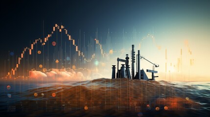 upward surge: gasoline prices soar - financial charts and oil pumps in double exposure - obrazy, fototapety, plakaty