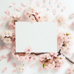 Naklejka na ściany i meble Spring frame designed with cherry blossoms and petals