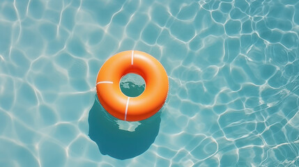 Orange buoys float on fresh water in hot weather - obrazy, fototapety, plakaty