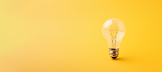 photo of a light bulb on a yellow background with copy space - obrazy, fototapety, plakaty