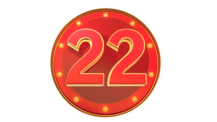 Red 3d number 22 on round shape 