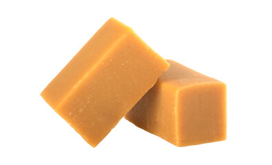 Caramel candies isolated on white background