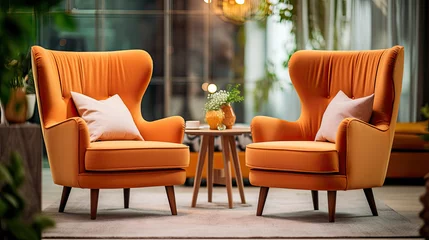 Foto op Canvas two orange armchairs in a living room © Rangga Bimantara