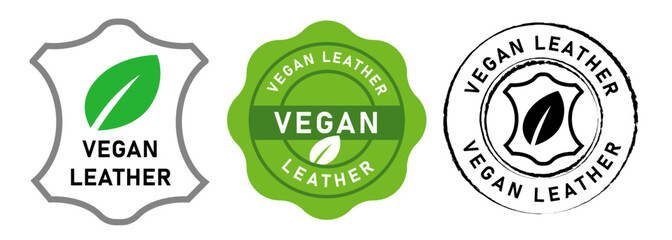 Vegan leather stamp emblem banner sticker logo symbol leaf green eco badge