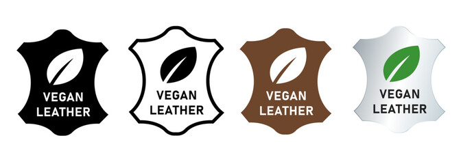 Vegan leather stamp emblem banner sticker logo symbol leaf green eco badge