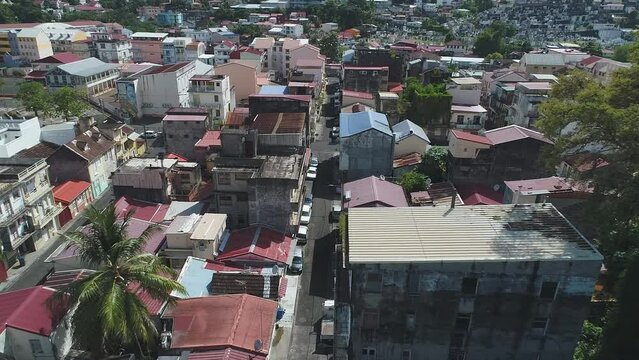 Drone shot of the buildings in Fort-de-France in the French Overseas Department of Martinique