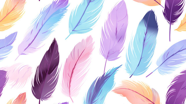 Flat watercolor feather repeating pattern tile feathers seamless background pattern with feathers pattern Ai generative
