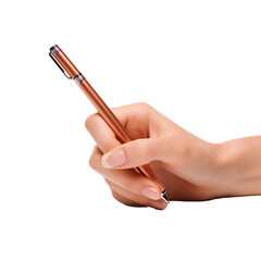 hand holding a pen in the writing pose isolated on a transparent background