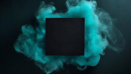 Thick cyan smoke floating behind the black square 