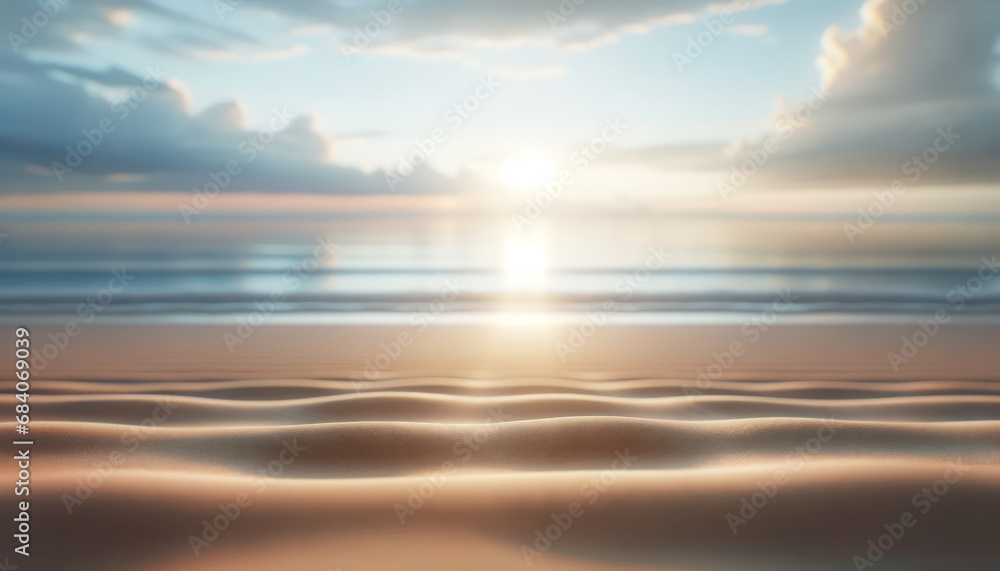 Poster Abstract beach and ocean view at sunrise with soft light. Tranquility concept. Generative AI