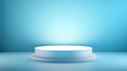 The podium is a light blue wall of a round shape with beautiful backlighting. Trendy modern background for presentation high resolution
