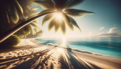 Radiant sunrise over a tropical beach with vivid sky and sea. Inspiration and serenity concept. Generative AI