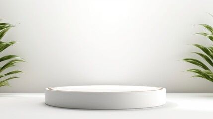 The podium is a light white wall of a round shape with beautiful backlighting