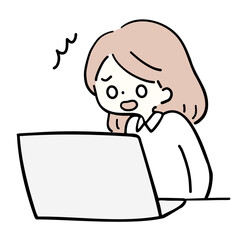 パソコンの画面を見てびっくりする女性のイラスト