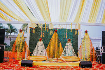 A simple and beautiful decoration for a Indian wedding haldi ceremony
