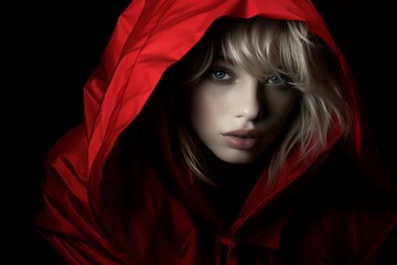 Mysterious Woman in Red Hood.
A woman shrouded in a red hood gives off a mysterious and captivating presence.