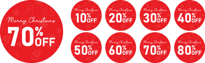 Discount tag with Merry Christmas highlighted, surrounded by a red circle. Christmas promotion sales tags. Vector illustration