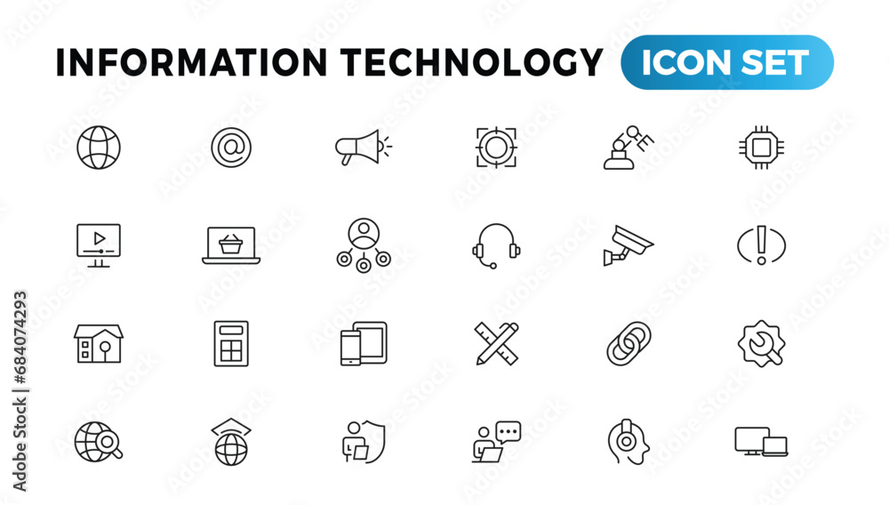Poster information technology line icons collection. big ui icon set in a flat design. thin outline icons p