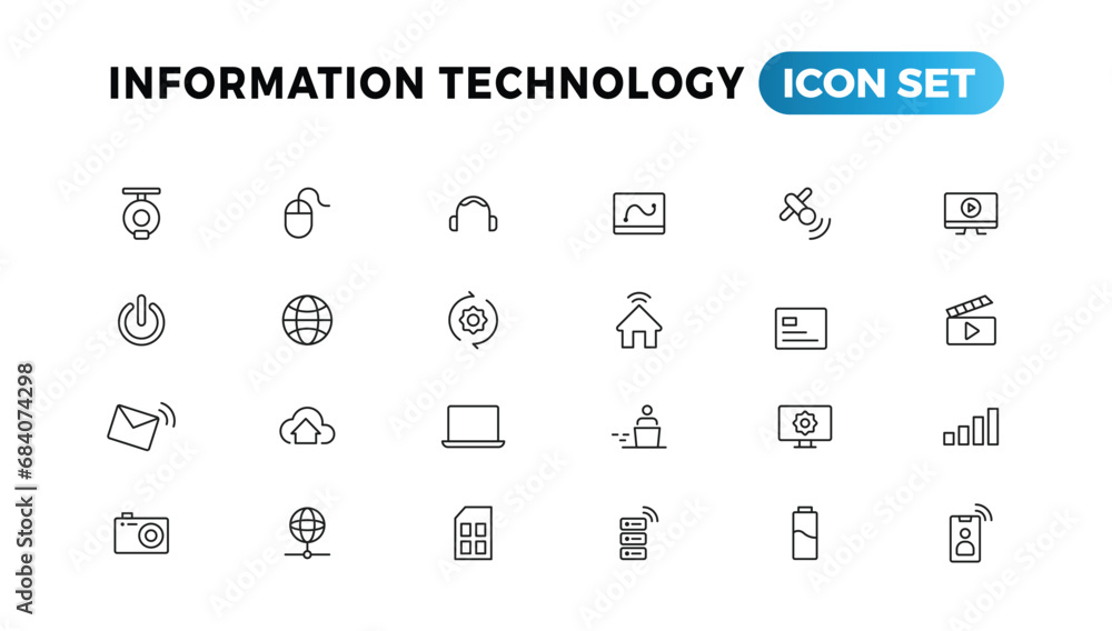 Poster information technology line icons collection. big ui icon set in a flat design. thin outline icons p