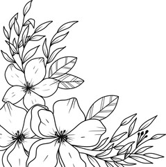 Hand-drawn floral arrangement outlines flowers and leaves bouquet