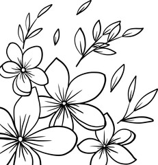 Hand-drawn floral arrangement outlines flowers and leaves bouquet
