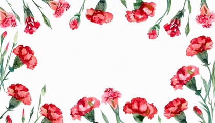 Obraz na płótnie Canvas mothers day red carnation watercolor illustration design frame