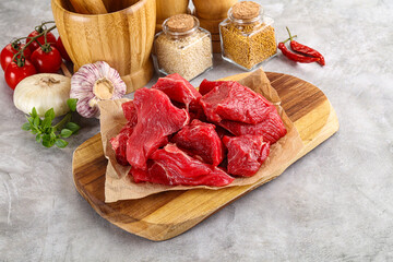 Sliced raw beef meat for cooking