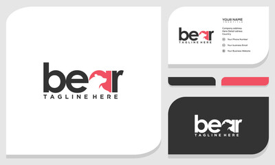 Minimalist Letter Mark BEAR negative space Logo design. logo and business card