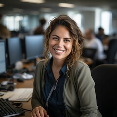 Fototapeta premium AI illustration of a portrait of a Latin American woman in an office environment.