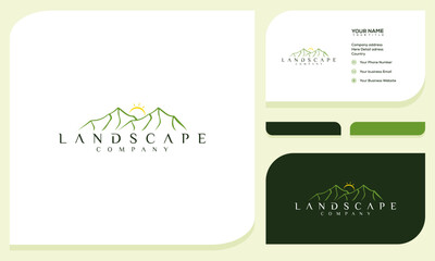 Minimalist Landscape Hills, Mountain Peaks Simple logo design and business card