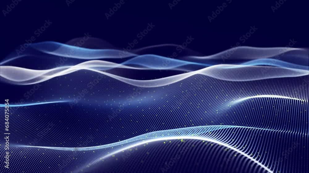 Aufkleber digital particle wave background 4k. abstract background, animation cyber or technology background.