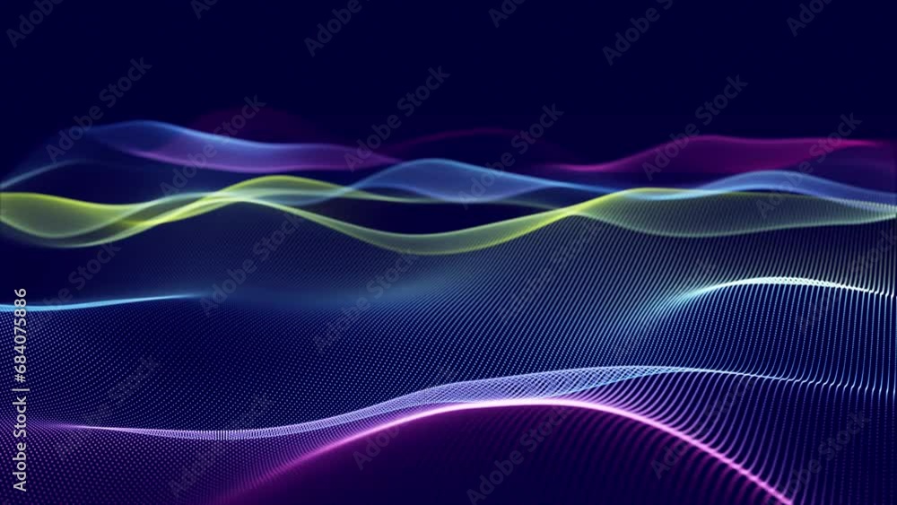 Aufkleber digital particle wave background 4k. abstract background, animation cyber or technology background.