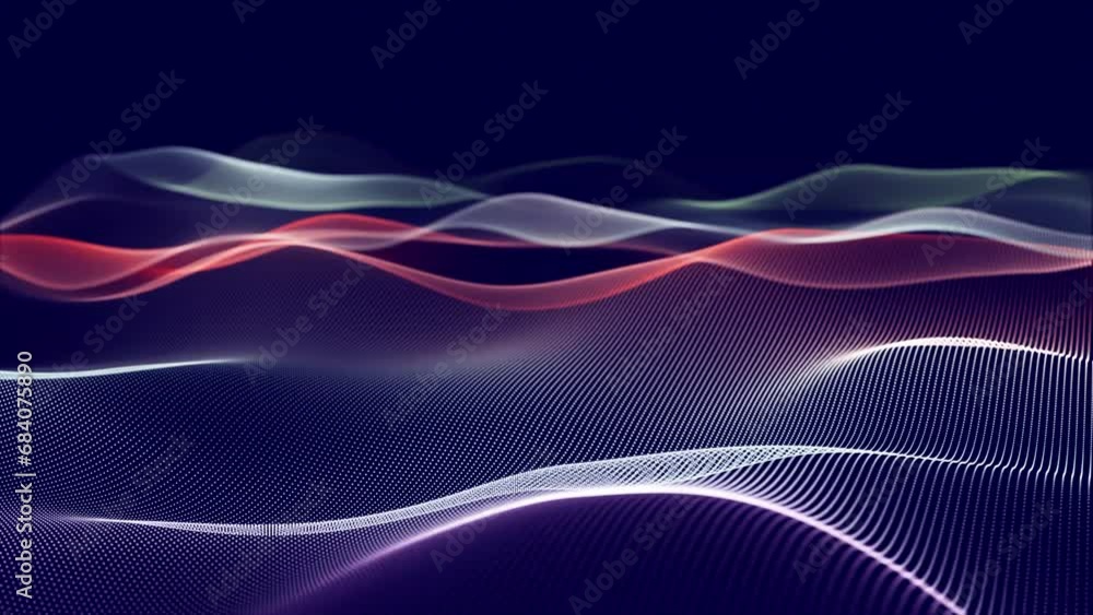 Aufkleber digital particle wave background 4k. abstract background, animation cyber or technology background.