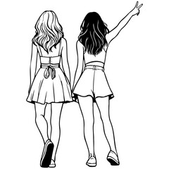 Girl Friends Sketch Drawing.