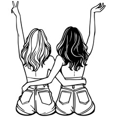 Girl Friends Sketch Drawing.