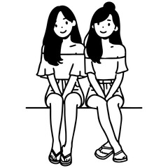 Girl Friends Sketch Drawing.