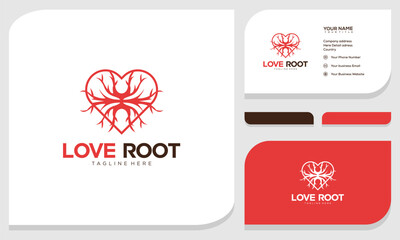 Creative abstract root of life with heart combination on logo and business card design template