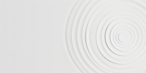 Fototapeta na wymiar Thin white concentric rings or circles fadign out background wallpaper banner flat lay top view from above on white background with copy space, Generative AI 