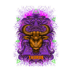 Taurus zodiac  ornament engraving 