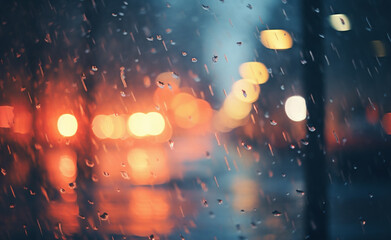 raindrops on the glass of the car on the background of the night city